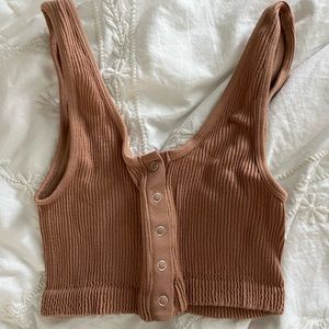 American Eagle Ribbed Henley Cropped Tank
